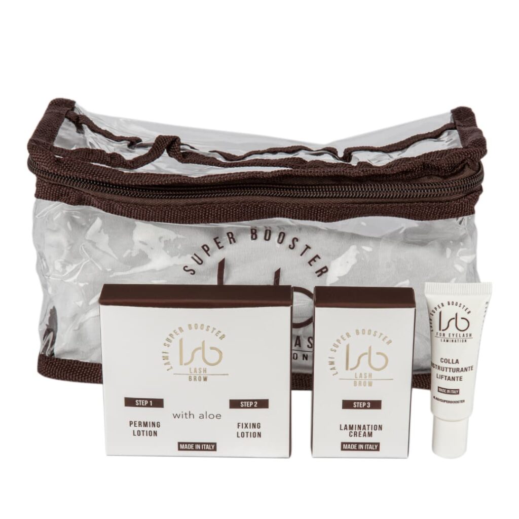 Lami Super Booster Lash Lift and brow lamination mini kit with aloe contains the essentials for these treatments.